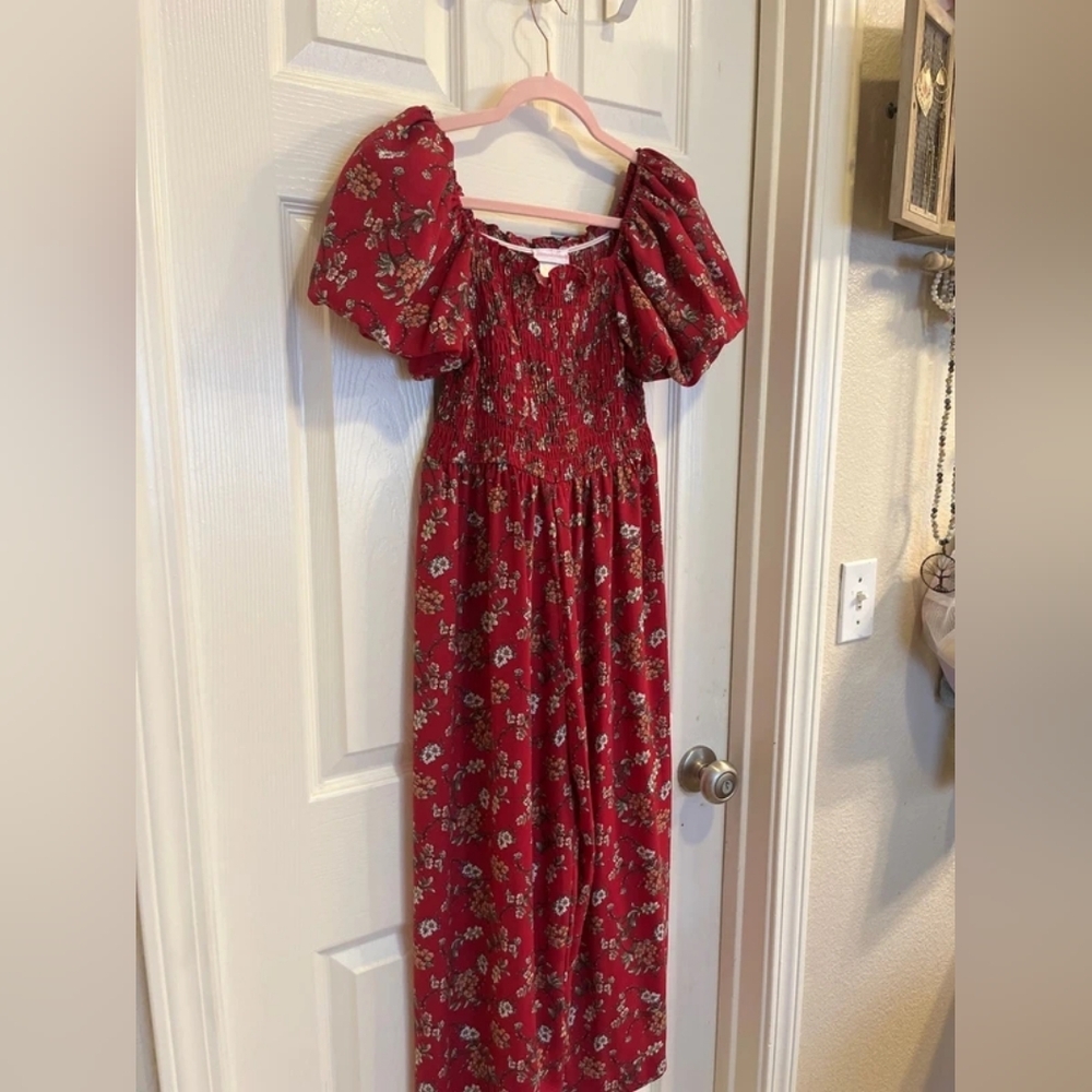Bonnie Jean Red Floral Smocked Midi Dress